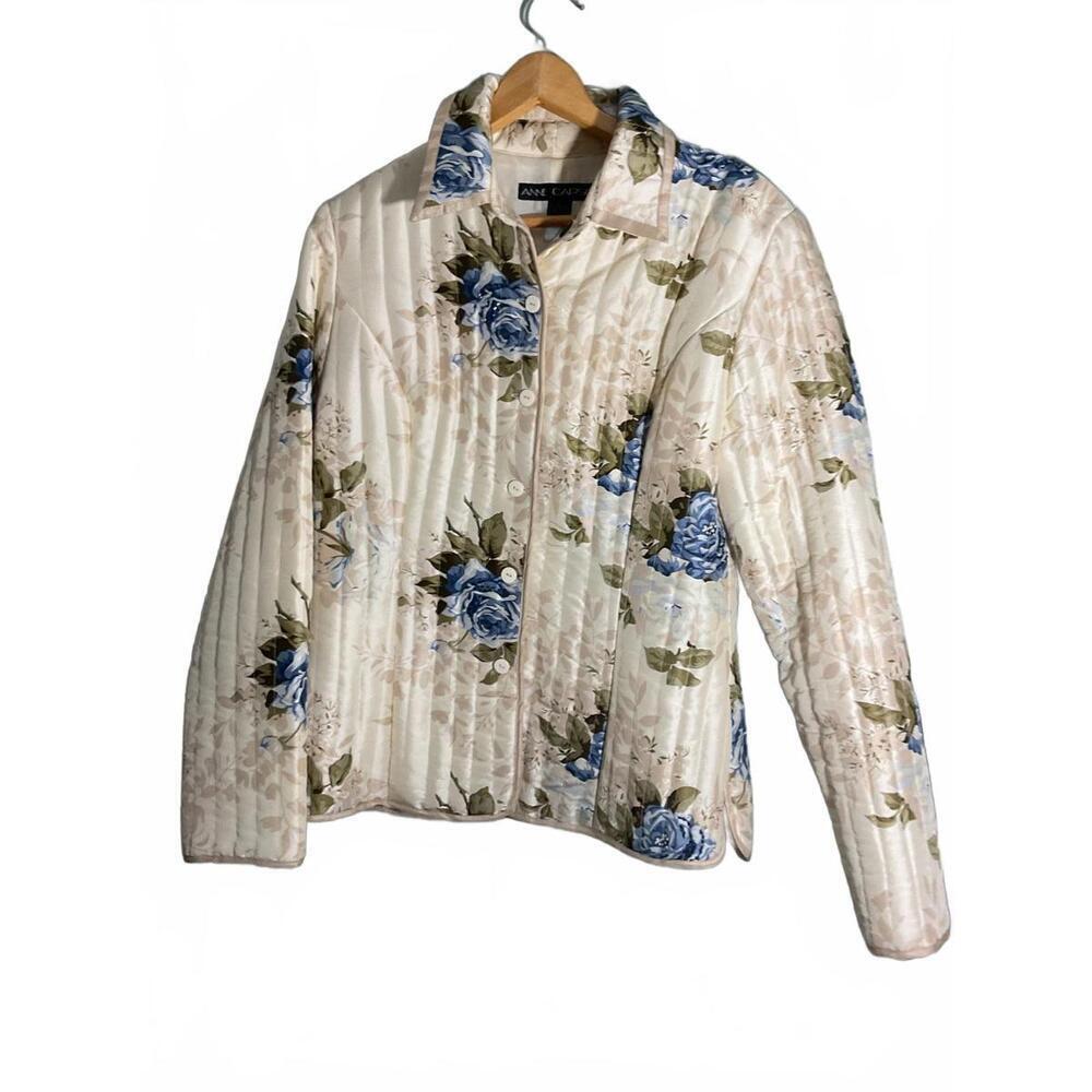 Anne Carson Women's Quilted  Silk Beaded Floral Jacket Large